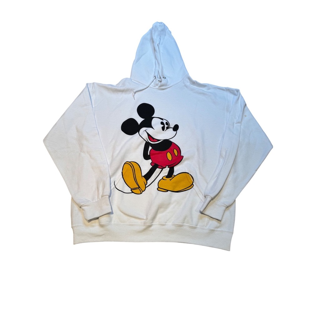 Disney Mickey Mouse Hoodie NWT White Graphic Pullover Sweatshirt Size L Unisex